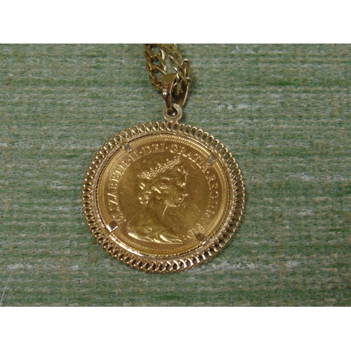 24 - 1976 sovereign, mounted as a pendant with chain, 19.5gms.