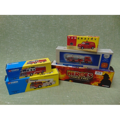 313 - Five boxed Corgi collectable model fire engines.