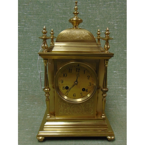 322 - French brass clock, having chased decoration, Arabic numerals , 13 x 7 x 5