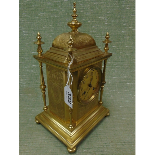 322 - French brass clock, having chased decoration, Arabic numerals , 13 x 7 x 5