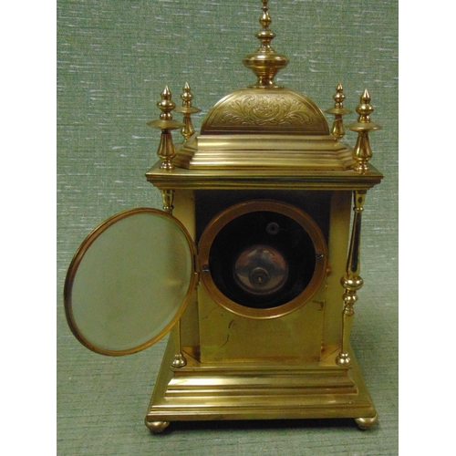 322 - French brass clock, having chased decoration, Arabic numerals , 13 x 7 x 5