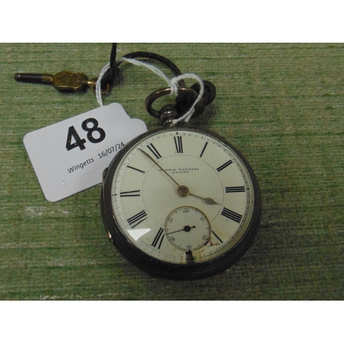 48 - Antique silver cased pocket watch, Morris Wartski, having enamel face and Roman numerals, maker John... 