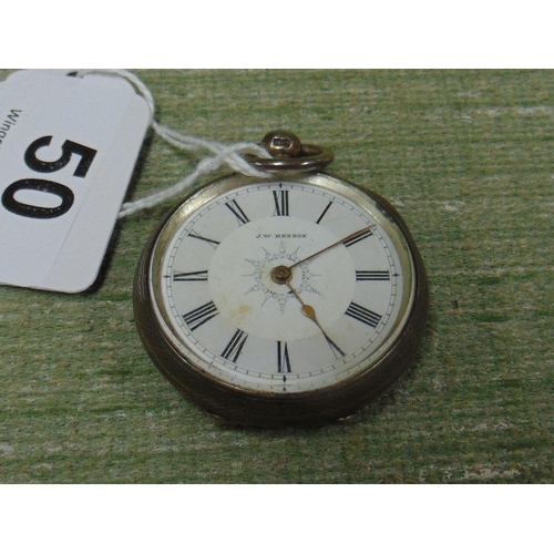 50 - Silver cased fob watch, maker J W Benson, London, 1886.