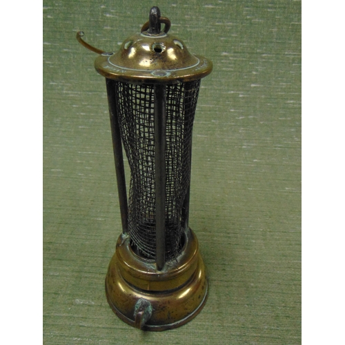 53 - Antique brass miner's lamp, maker J H Naylor, Wigan, 8