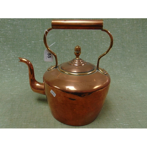 55 - Antique copper kettle, having acorn finial, 12