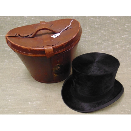 61 - Antique leather cased Gibus Top Hat.