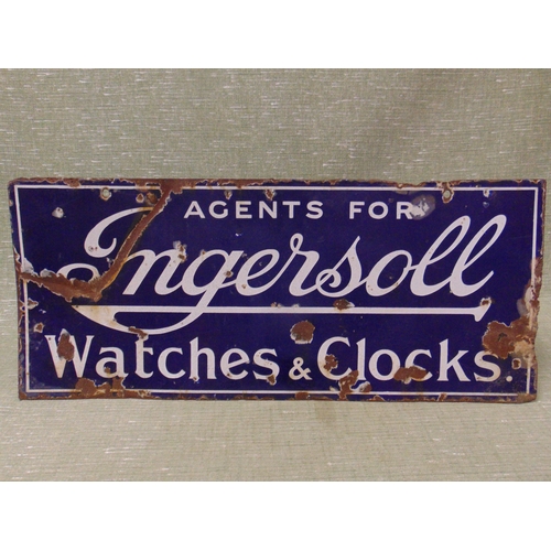 62 - Antique double sided advertising sign, 'Agents for Ingersol watches and clocks'. 12 x 28