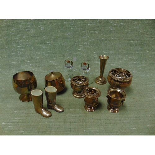 102 - Small quantity of plated ware and two commemorative glasses.