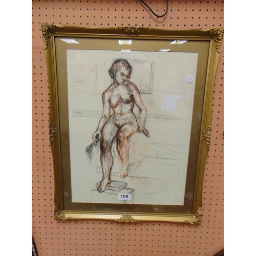 109 - Denise Rooum, framed and glazed pastel,  study of a nude, signed lower right, 17 x 13.5