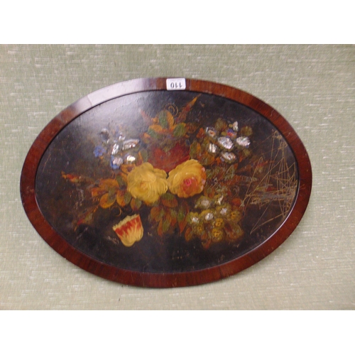 110 - An oval framed oil painting, depicting still life of fruit, 14 x 20