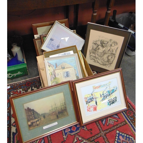 80 - Box of framed and glazed pictures.