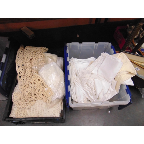 82 - Two boxes of lace and linen.