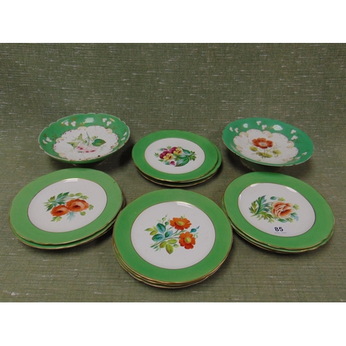 85 - Twelve 19th century floral hand painted plates, and two comports.