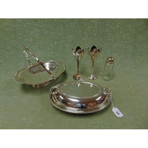 95 - Plated entree dish, pair of posey holders, bread basket, etc.
