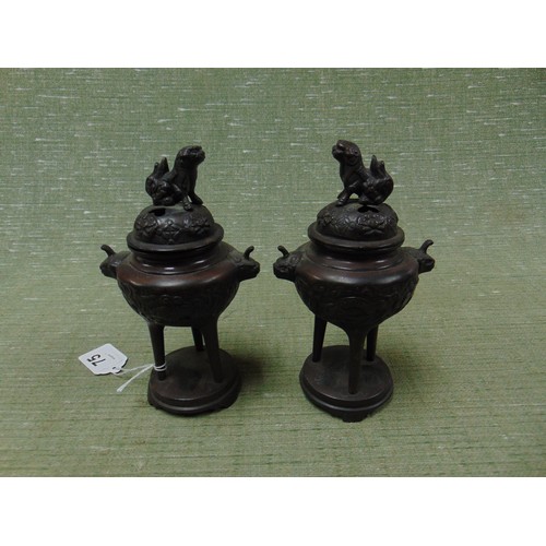 75 - Pair of Oriental censers on stands, each 5