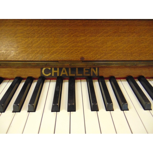 14 - Challen oak cased upright piano, 52 x 57 x 25