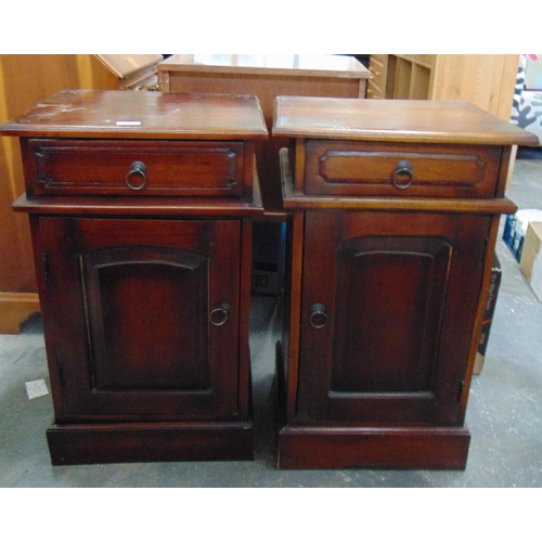 37 - Pair of hardwood pot cupboards, each having single drawer and cupboard door, 28 x 17 x 14