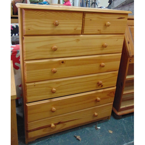 45 - Modern pine tallboy chest of two short and four long drawers with knob handles, 45 x 33 x 14