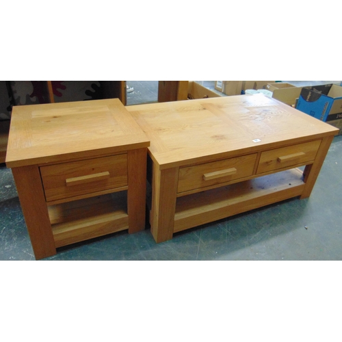 57 - Contemporary oak two drawer coffee table and a side table. (2)