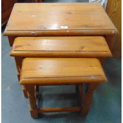 7 - Modern pine nest of three tables, 18 x 24 x 16