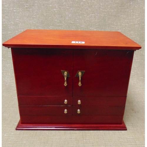 115 - Table top jewellery cabinet, and contents.