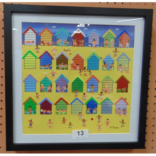 13 - Gordon Barker, framed and glazed oil painting - A perfect day at the beach huts, signed lower right,... 