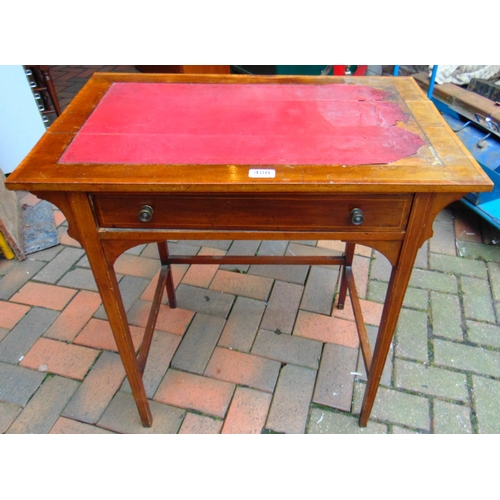 480 - Edwardian inlaid mahogany writing desk,  having single drawer with knob handles, on tapered supports... 