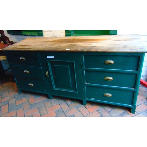 550 - An antique painted tool bench,