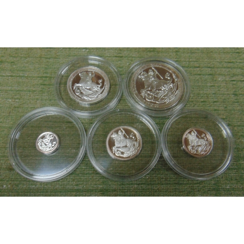 14 - Forever the first Quintuple, double, full, half and quarter silver sovereign set, encapsulated and c... 