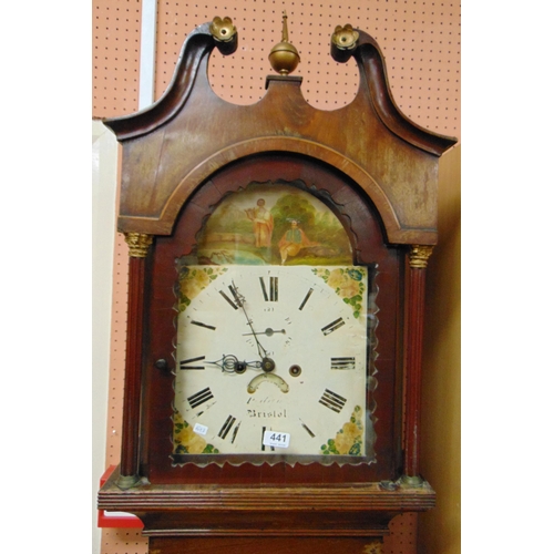 387 - Antique oak and mahogany inlaid 8 day longcase clock, Bristol.