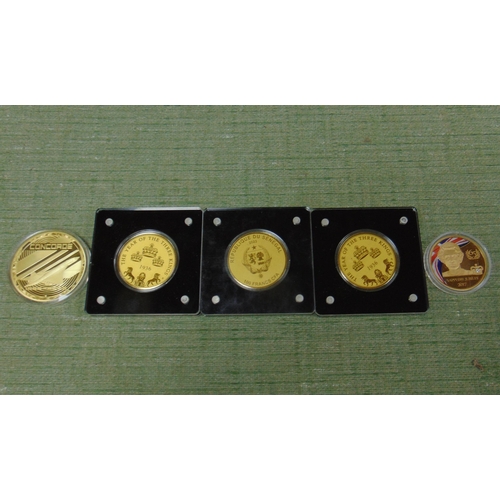 487 - Five commemorative gold plated coins.