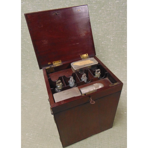 1 - Good antique inlaid mahogany table top apothecary cabinet, the lift up lid revealing a fitted interi... 