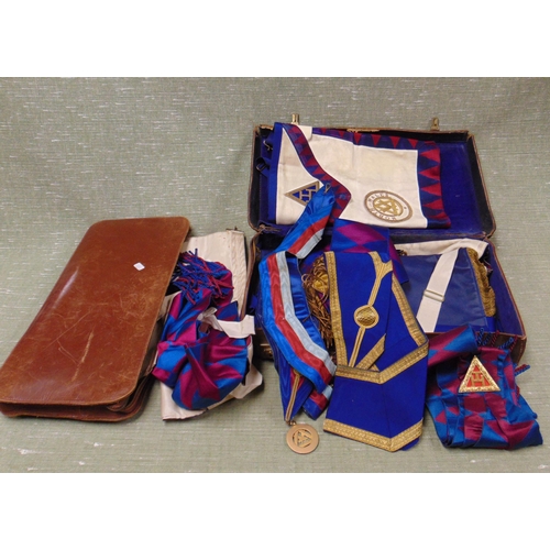 128 - Cased collection of Masonic regalia.