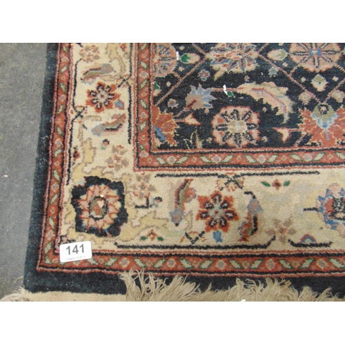 141 - Black and cream ground runner, having floral geometric pattern, 143 x 30