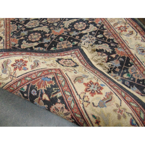 141 - Black and cream ground runner, having floral geometric pattern, 143 x 30