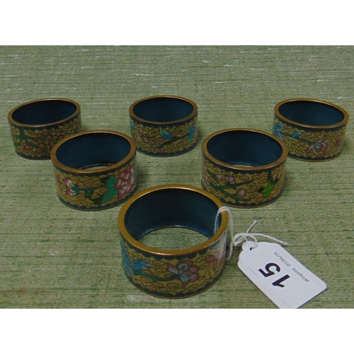 15 - Six cloisonne napkin rings.