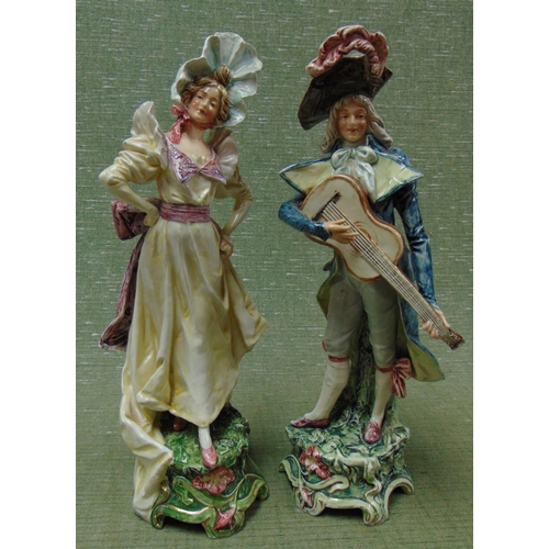 153 - Pair of painted terracotta figures, classical Man & woman, each 16