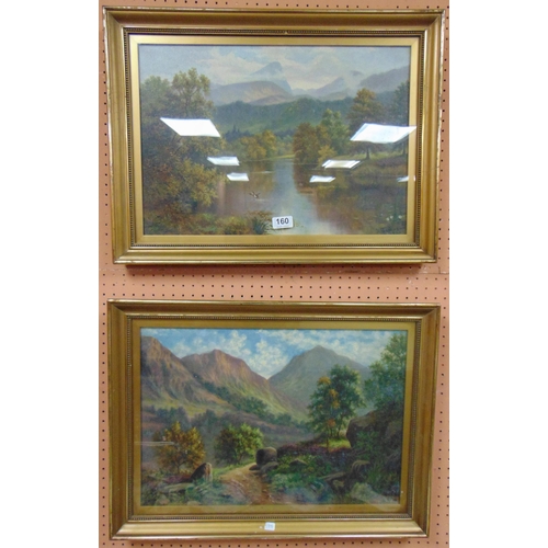 160 - H. Thompson 1920, two framed and glazed oil paintings, Mountain scapes, 13.5 x 19.5