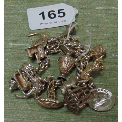 165 - Silver charm bracelet, having 15 charms, 2.4 ozt.