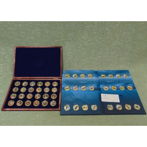 191 - Cased set of 24 copper gold plated coins, commemorating famous ships of the world.