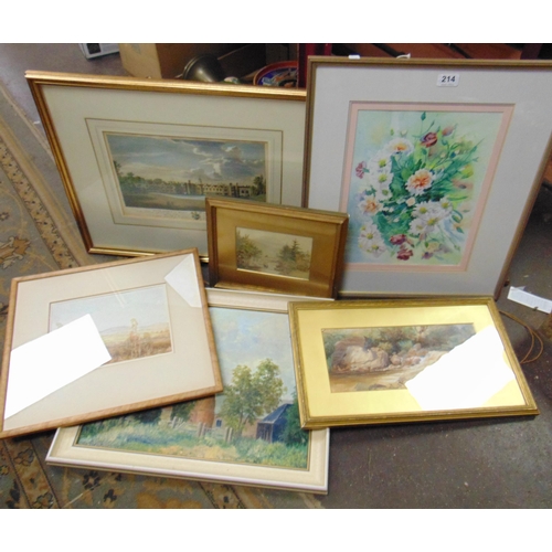 214 - Quantity of framed and glazed pictures.