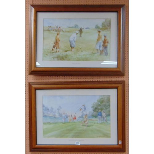 300 - After Douglas E West, pair of framed and glazed colour prints, golfing scenes, The Long chip and Str... 