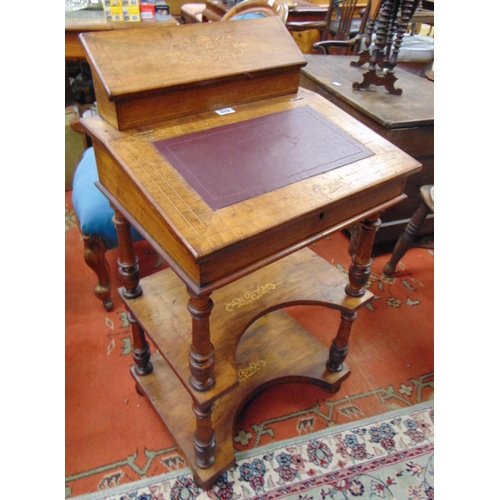 332 - Antique inlaid walnut desk, lift up top revealing a fitted interior, inset leather writing surface, ... 