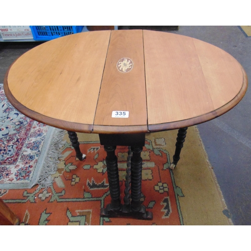 335 - Late 19th century Sutherland table, drop leaves, bobbin twist supports and a barley twist stretcher,... 