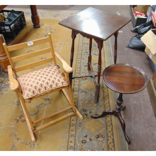 341 - Mahogany centre table, child's rocking chair and a wine table. (3)