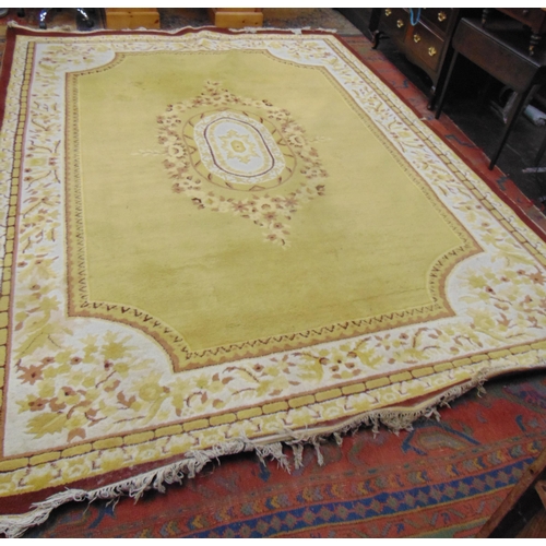 363 - Yellow and brown ground rug, having geometric pattern, 145 x 109