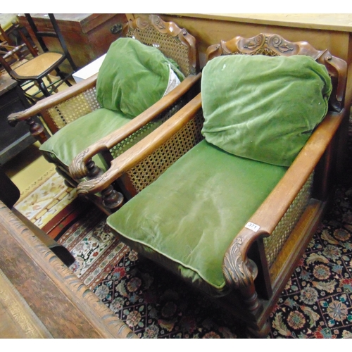 371 - Pair of oak framed bergere armchairs.