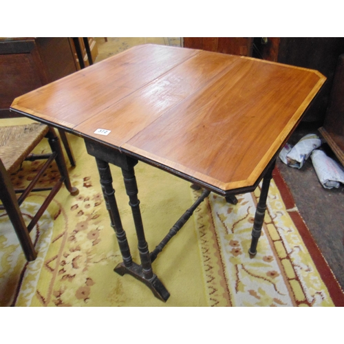 372 - Edwardian inlaid Sutherland table, drop leaves, on turned supports and stretcher, 28 x 27 x 7