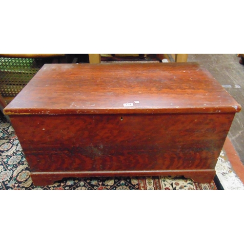 374 - Victorian stained pine blanket box, having lift up lid and on bracket feet, 19 x 37 x 19