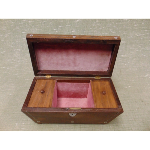 40 - 19th century rosewood sarcophagus form tea caddy, having lift up lid and fitted interior, 7x 12 x 6